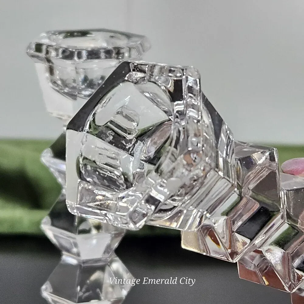 Vtg MIKASA Crystal Clear JewelStone Pattern Candlestick Candle Holder Set of 2